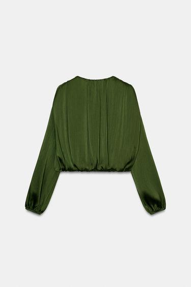 BLOUSE BALLON SATINÉE - Vert olive de Zara - Image 5