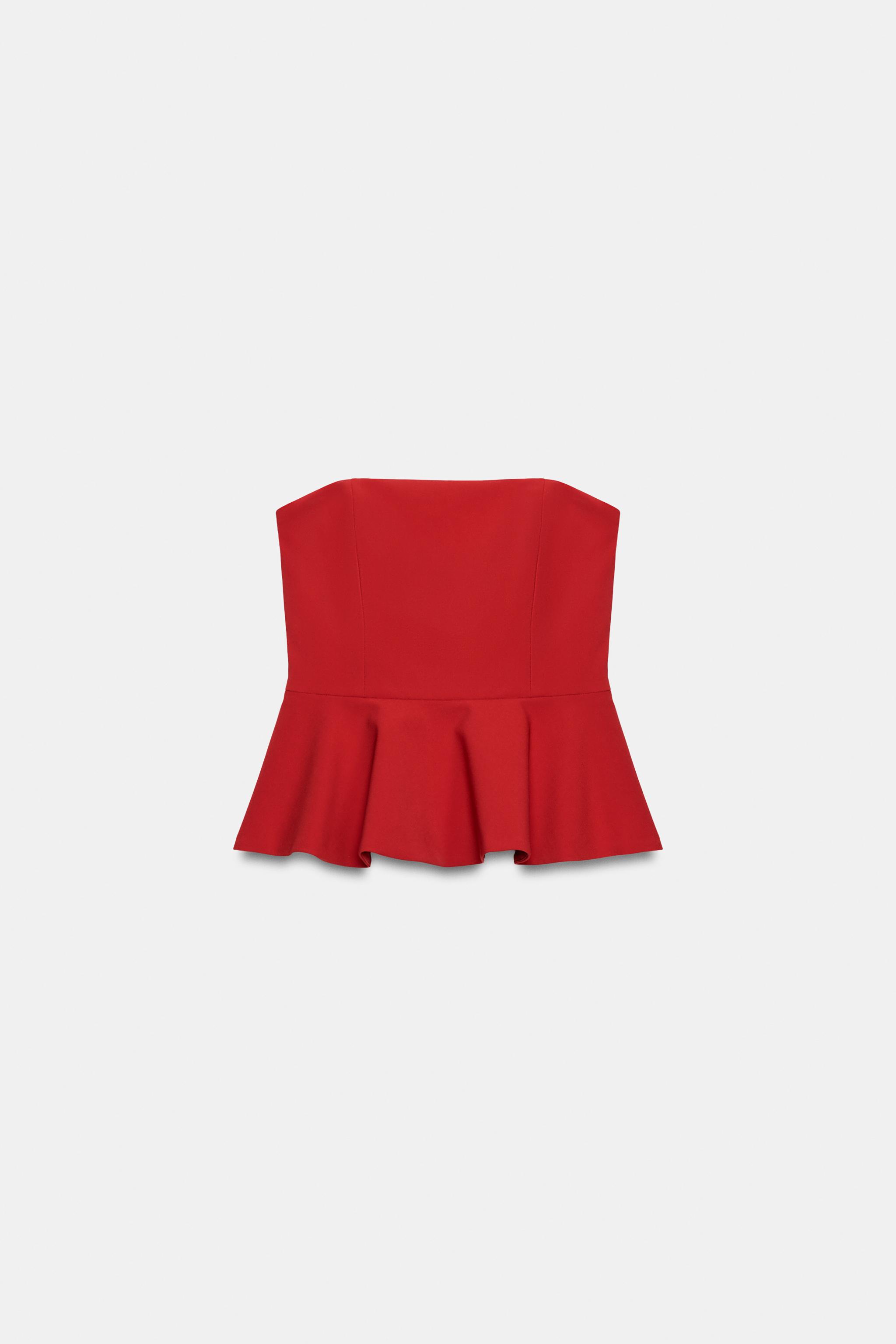 Zara Straplez Peplum Top görsel 6