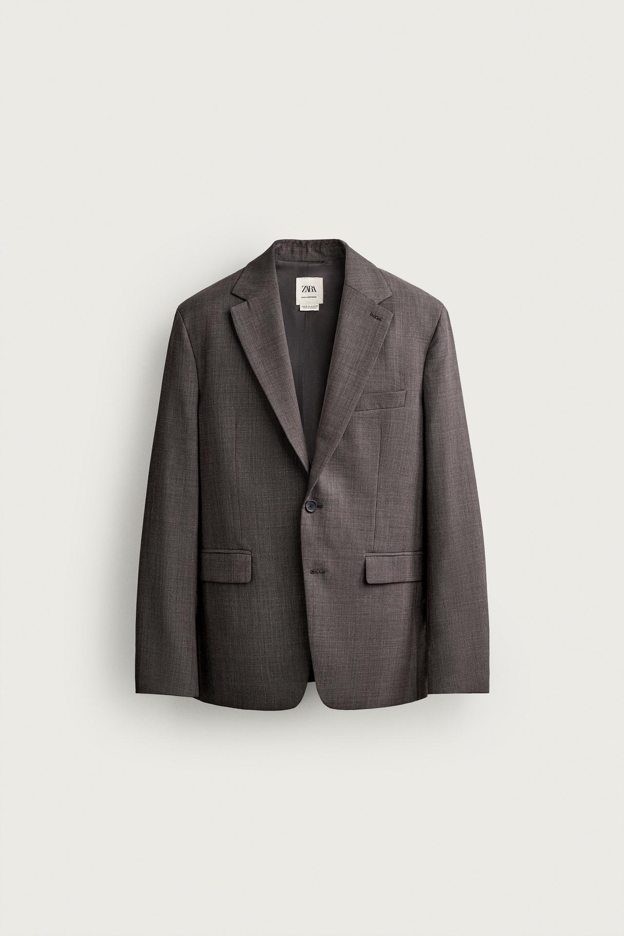 WOOL-BLEND PLAID SUIT BLAZER — Brown
