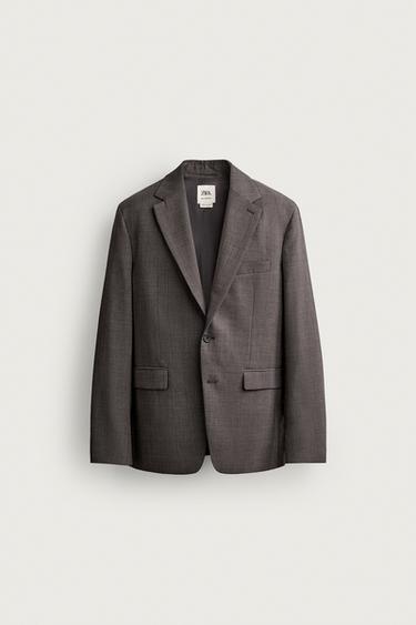 Zara WOOL-BLEND CHECKED SUIT BLAZER - Brown