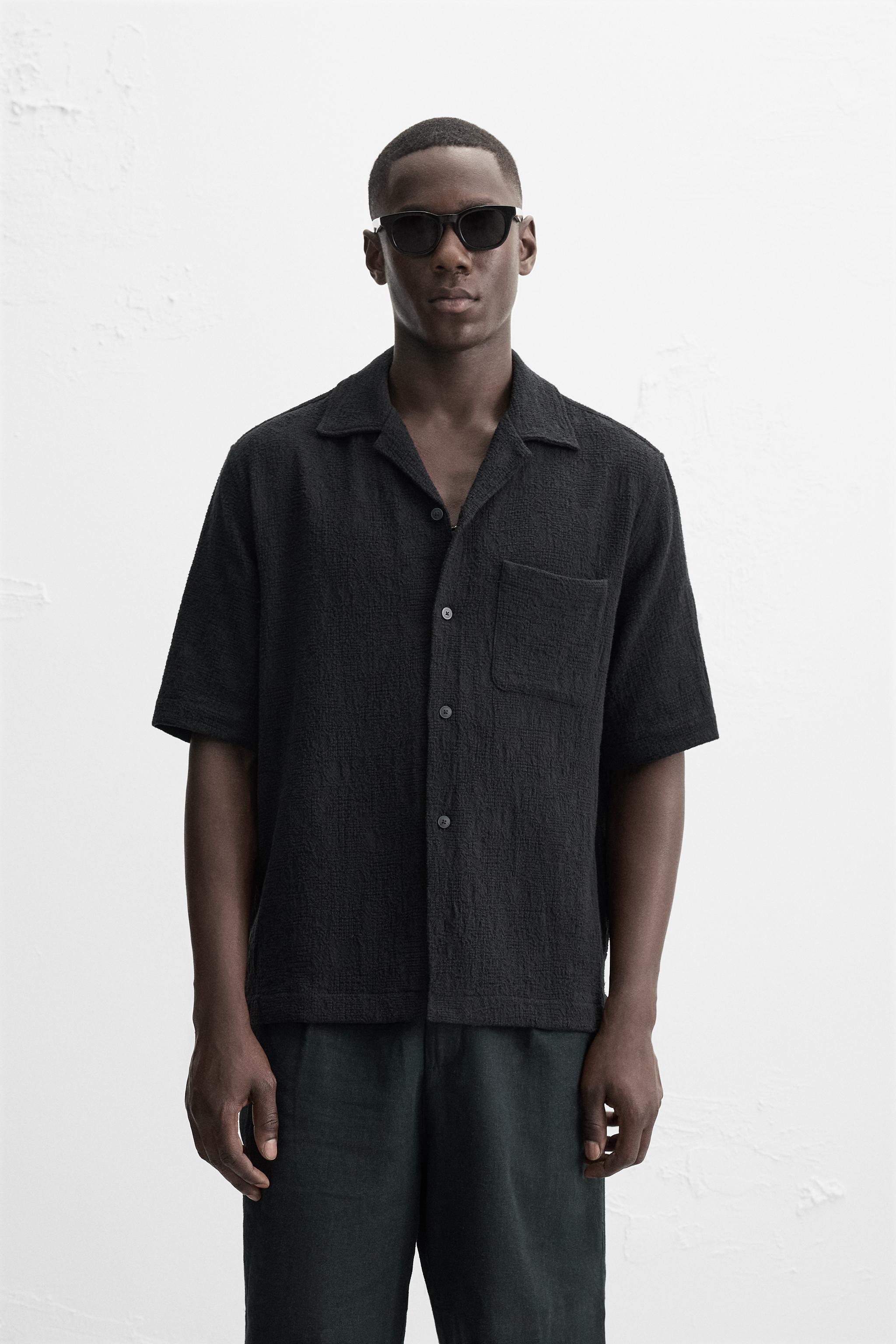 スペイン発送 ZARA リラックスフィット ジャカードシャツ 限定！ ペイントスプラッターシャツジャケット - 濃青 | ZARA Japan / 日本