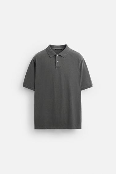 POLO EN PIQUÉ DÉLAVÉ - Gris anthracite de Zara - Image 6