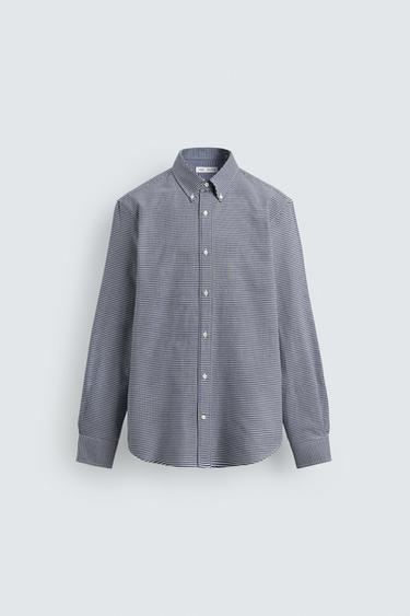Zara COTTON PLAID SHIRT - Blue / White