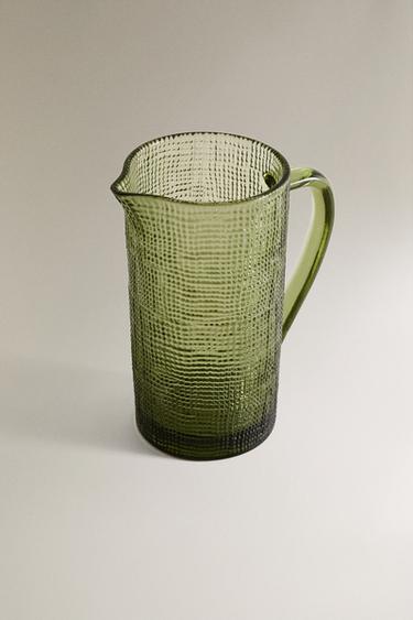 RAISED DESIGN GLASS JUG - Green by Zara - Image 1