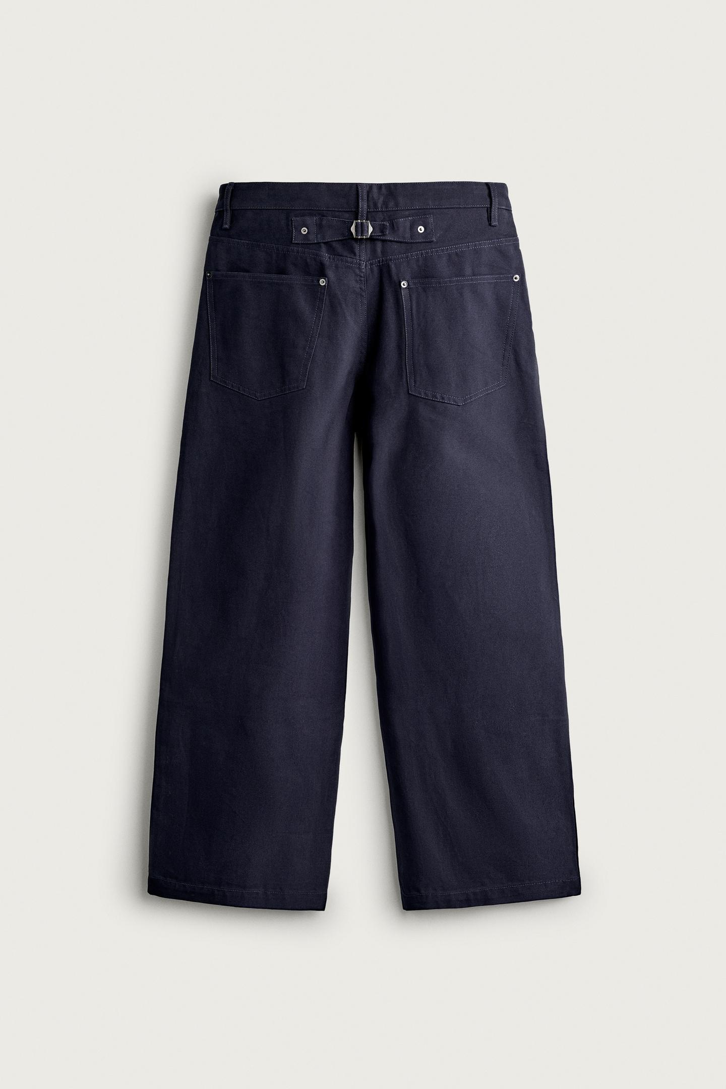 Мужские брюки Zara Relaxed Fit Pants with Tab, цвет: Тёмно-синий — фото 8