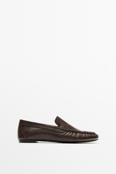 Soft leather moc toe loafer — Brown 1