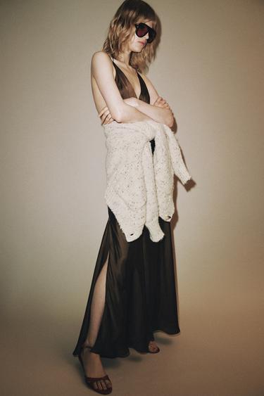 SATIN DRESS WITH LOW-CUT BACK - Dark brown by Zara