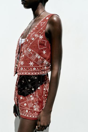 EMBROIDERED WAISTCOAT WITH MIRRORS - Terracotta by Zara - Image 2