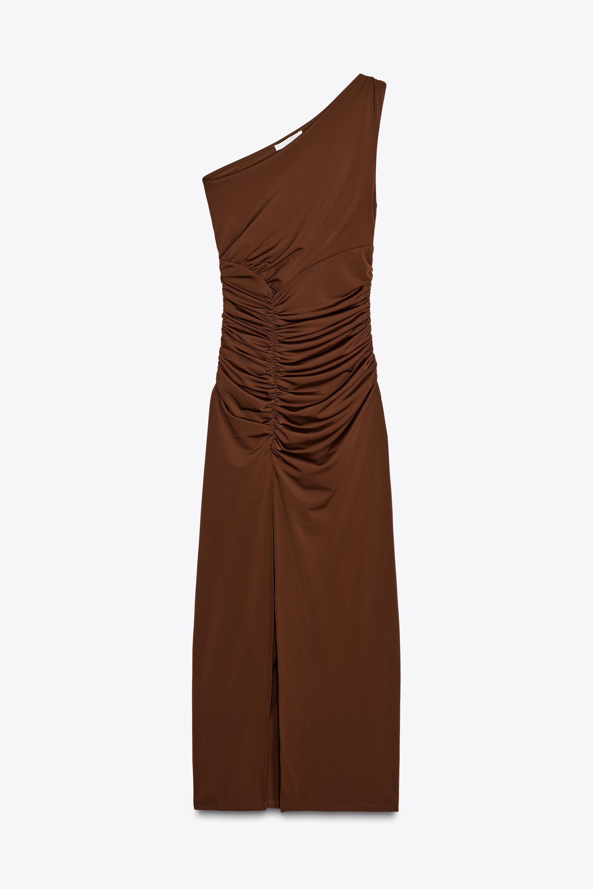 ASYMMETRIC POLYAMIDE DRESS - Brown | ZARA United States ASYMMETRIC POLYAMIDE DRESS - Brown | ZARA United States