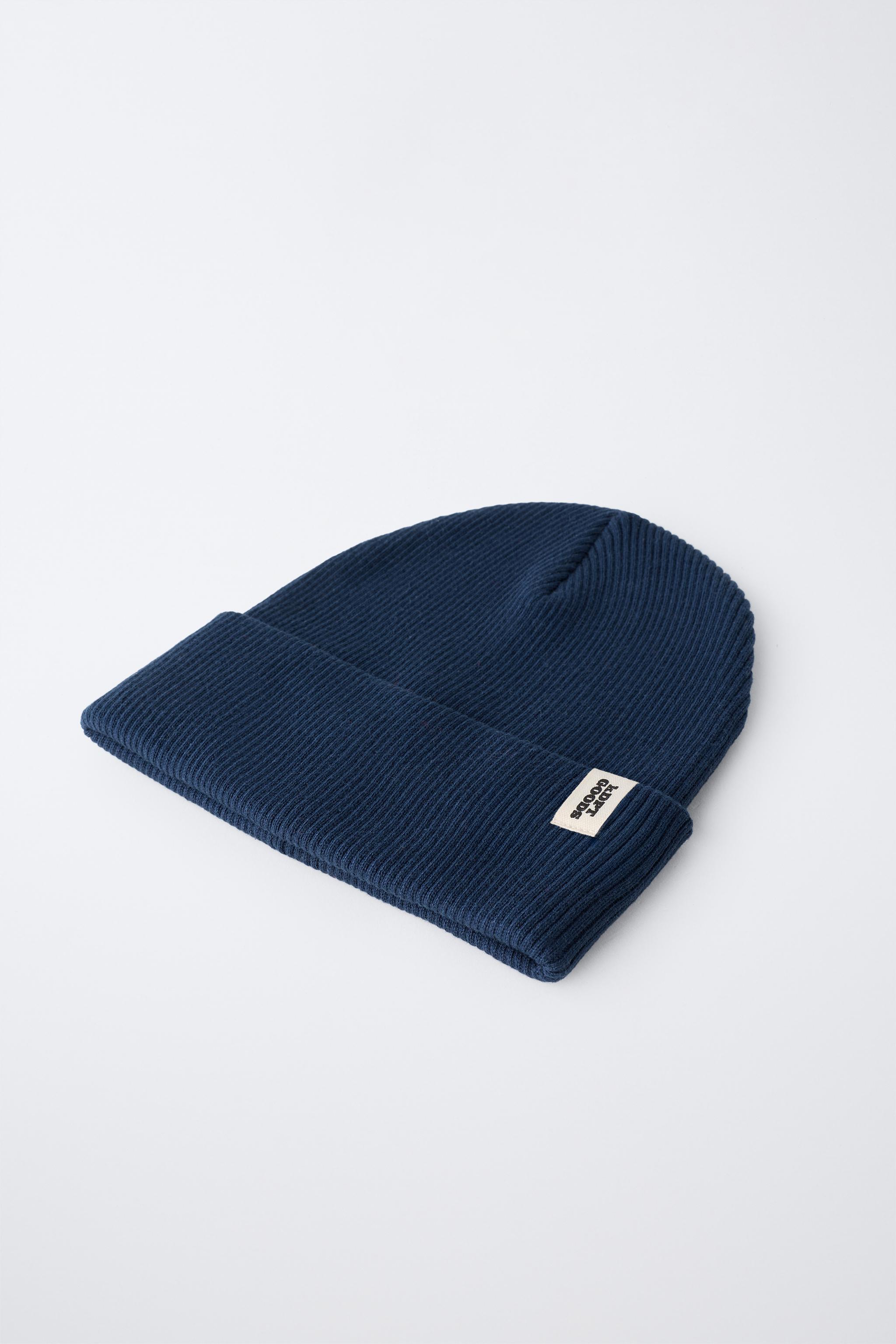 RIBBED KNIT LABEL HAT — Navy blue (alternate view)