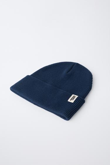 RIBBED KNIT LABEL HAT — Navy blue 2