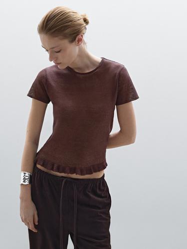 Camiseta bajo volantes 100% lino - BLANCO de Zara