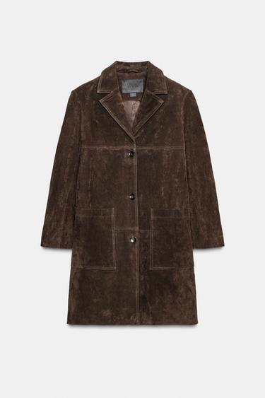 Zara ZW COLLECTION LIMITED EDITION 100% SUEDE COAT - Dark brown