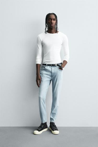 CROPPED SKINNY FIT JEANS - Light blue by Zara