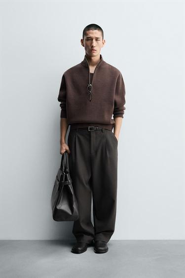 QUARTER-ZIP JUMPER - Dark brown by Zara