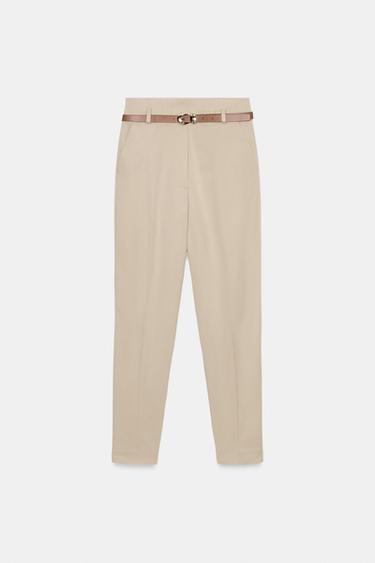 HIGH-WAIST TROUSERS WITH BELT - Light camel by Zara