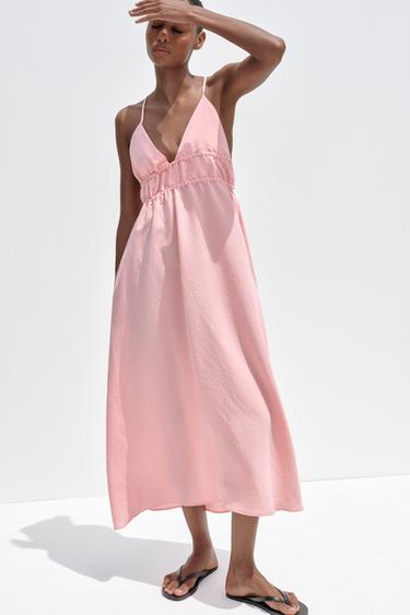 Zara FLOWY MIDI DRESS - Chalk pink - Image 0