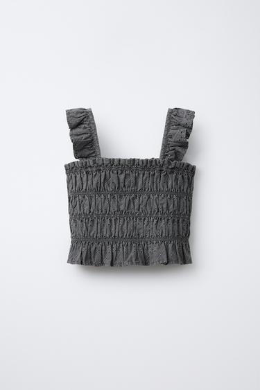 EMBROIDERED SMOCKED TOP - Anthracite grey by Zara