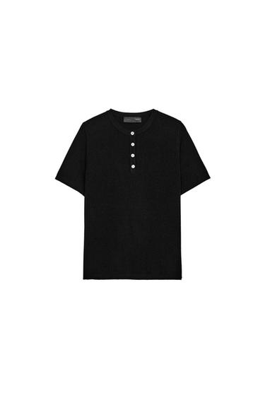 Zara KNIT BUTTON-FRONT TOP - Black