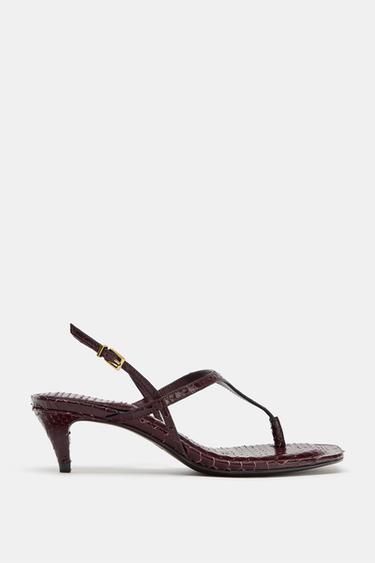 EMBOSSED LEATHER SANDALS - Burgundy Red by Zara