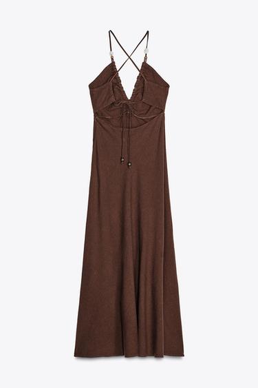 BEADED MIDI DRESS WITH LINEN BLEND - Brown by Zara - Image 6