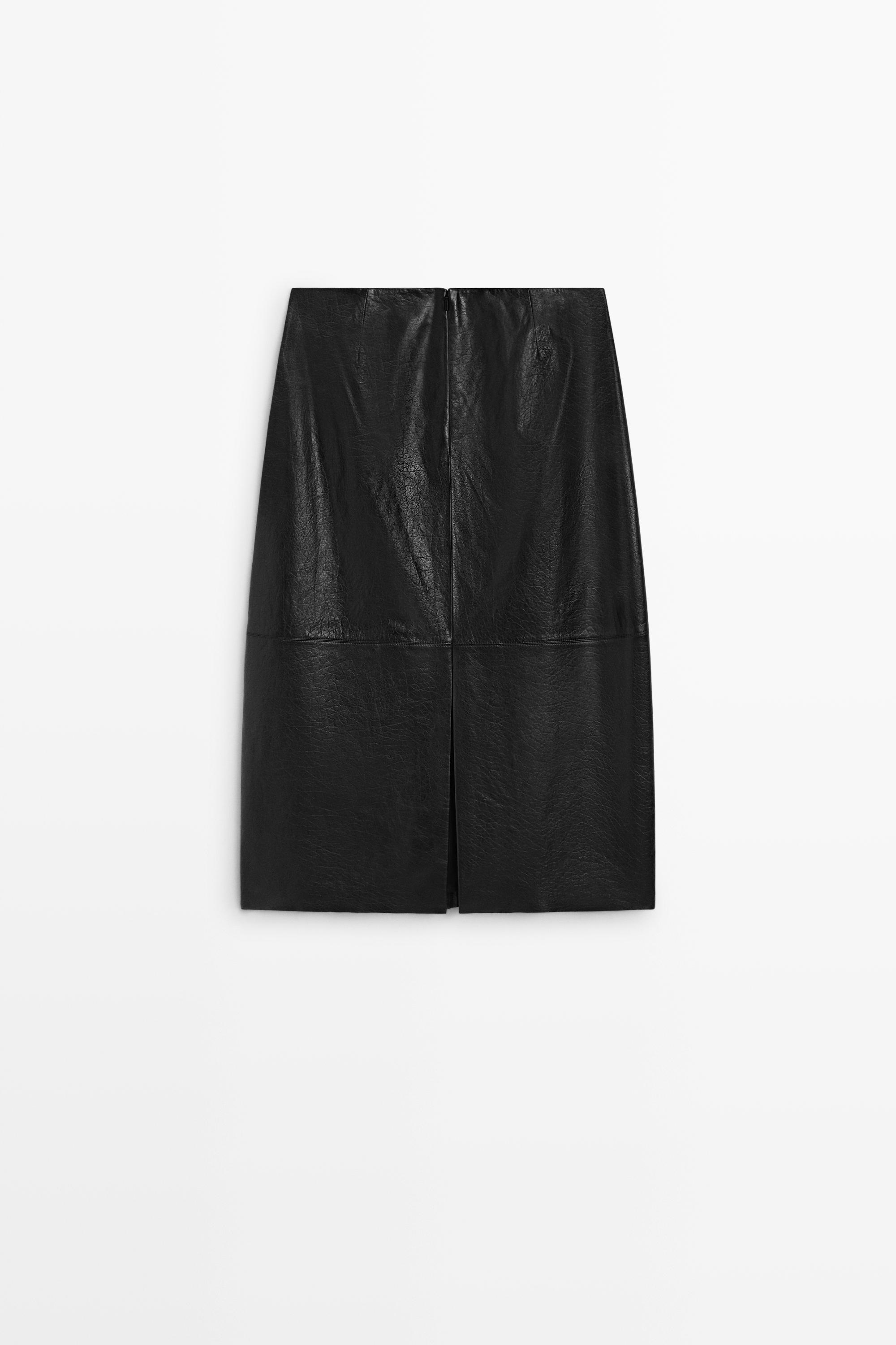 Midi balloon  skirt with Nappa leather seams