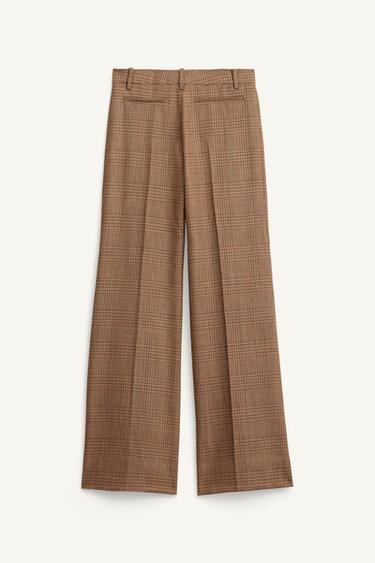 PANTALON FLARE À CARREAUX EN LAINE ÉDITION LIMITÉE - Marron de Zara - Image 4
