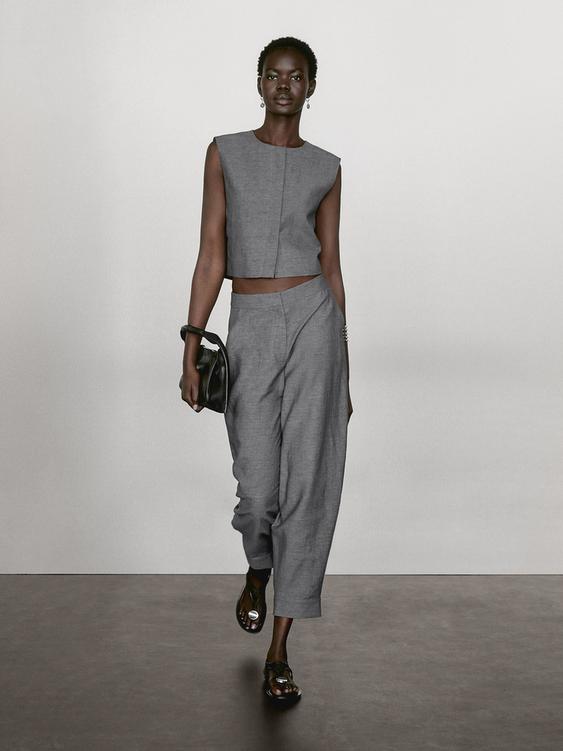 Short linen blend waistcoat