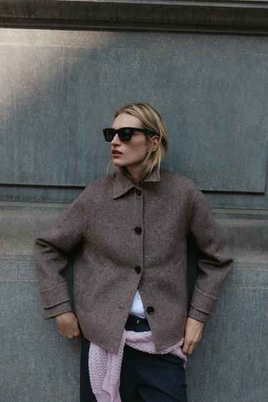 MANTEAU COURT À CHEVRONS - Marron clair de Zara