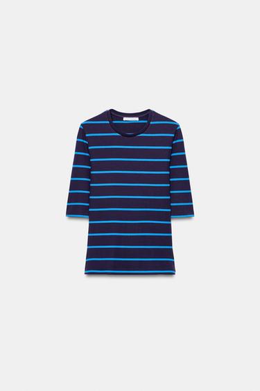ELBOW-SLEEVE T-SHIRT — striped 1