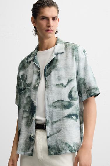 CHEMISE À IMPRIMÉ ABSTRAIT - Vert / Écru de Zara - Image 4