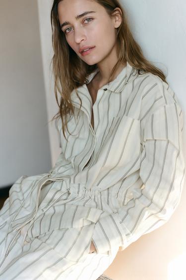 STRIPED PYJAMA TROUSERS - Ecru / Blue by Zara - Image 1