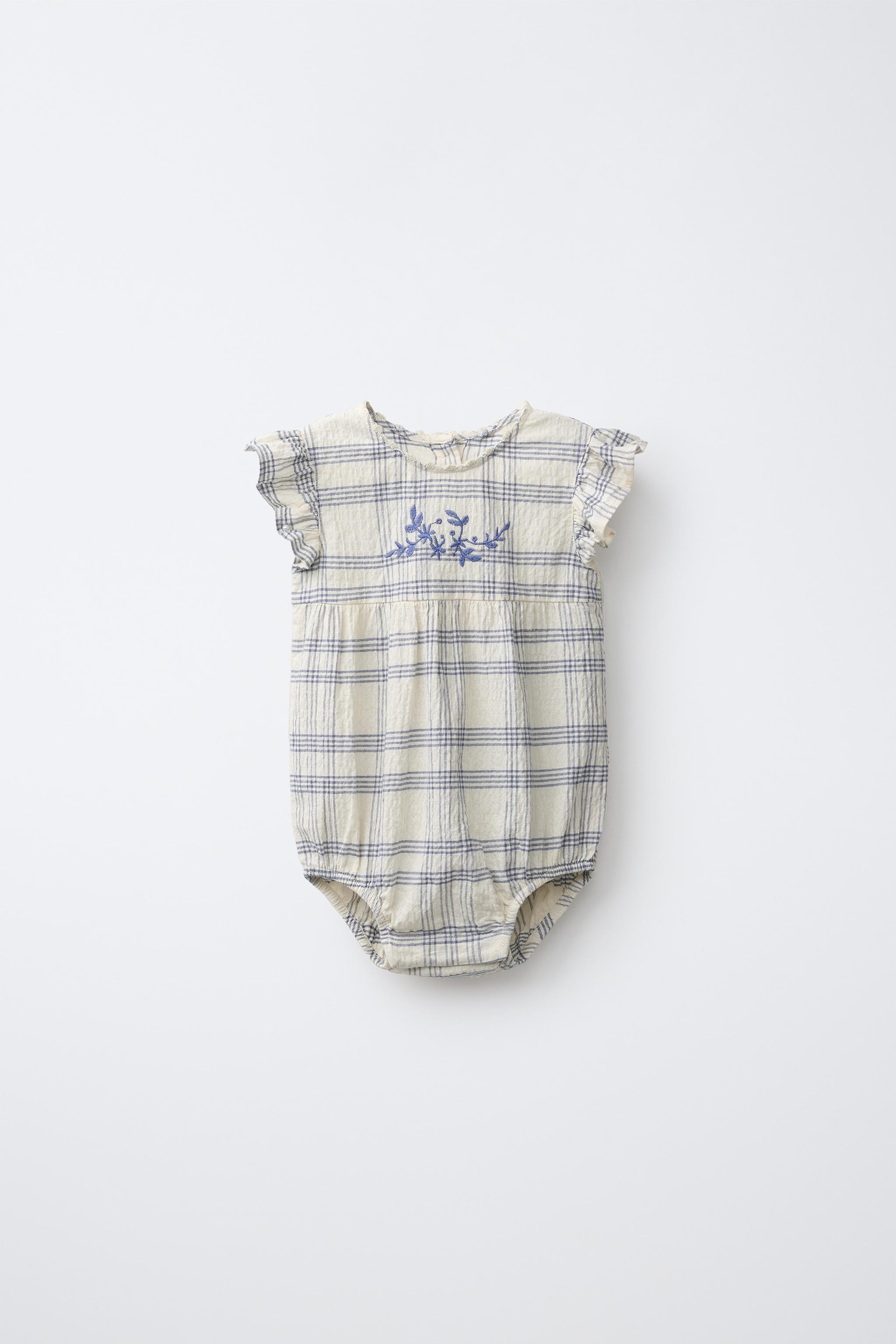 EMBROIDERED CHECKED ROMPER