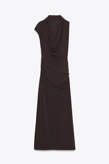 GATHERED MIDI DRESS - Chocolate by Zara - Image 5