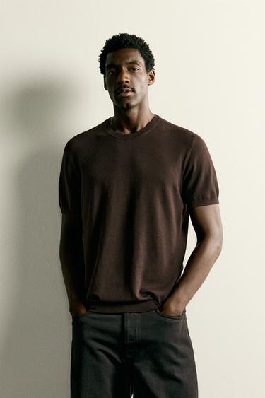 BASIC REGULAR FIT KNIT T-SHIRT - Chocolate by Zara
