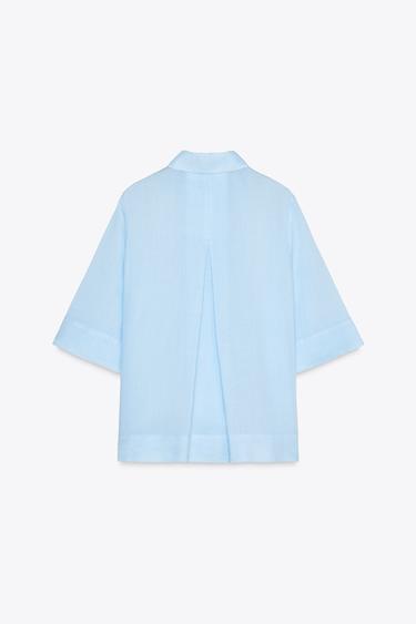 CHEMISE AVEC RAMIE ZW COLLECTION - Bleu clair de Zara - Image 5