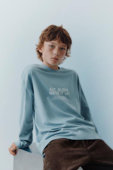 T-SHIRT À INSCRIPTION IMPRIMÉE - Bleu clair de Zara - Image 0