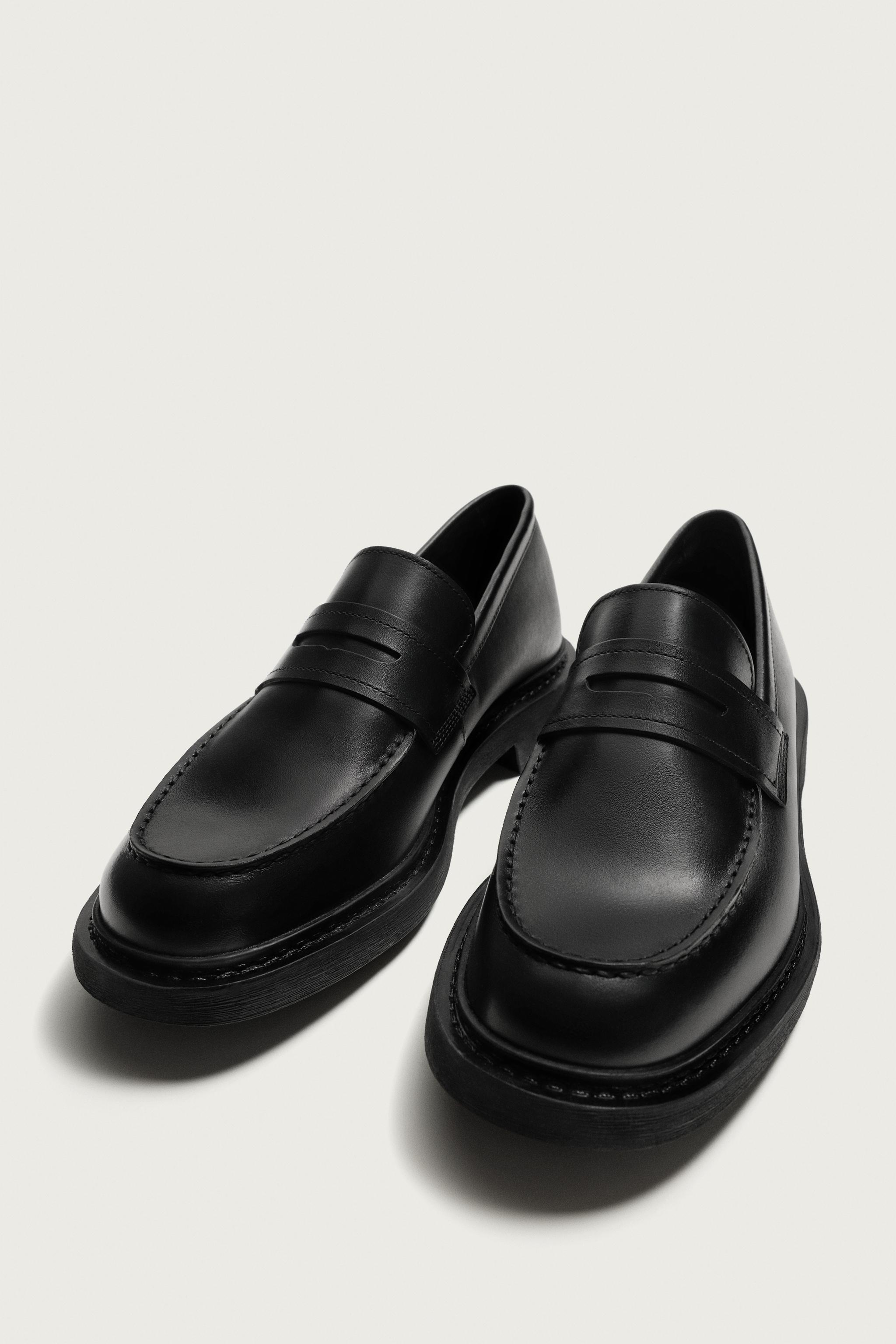 ペニーストラップ レザートラックソールローファー - ブラック | ZARA 