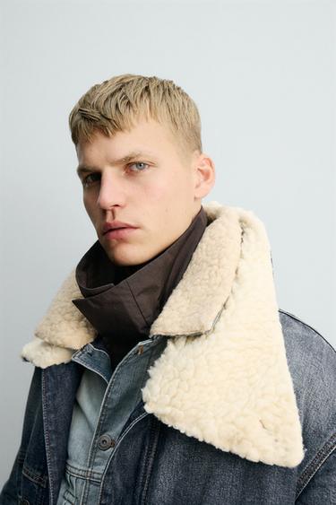 DENIM COAT WITH CONTRAST FAUX SHEARLING X SR_A - Mid-blue by Zara