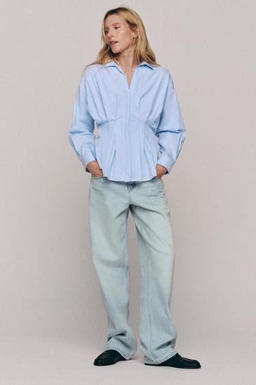 PLEATED POPLIN SHIRT - Light blue by Zara