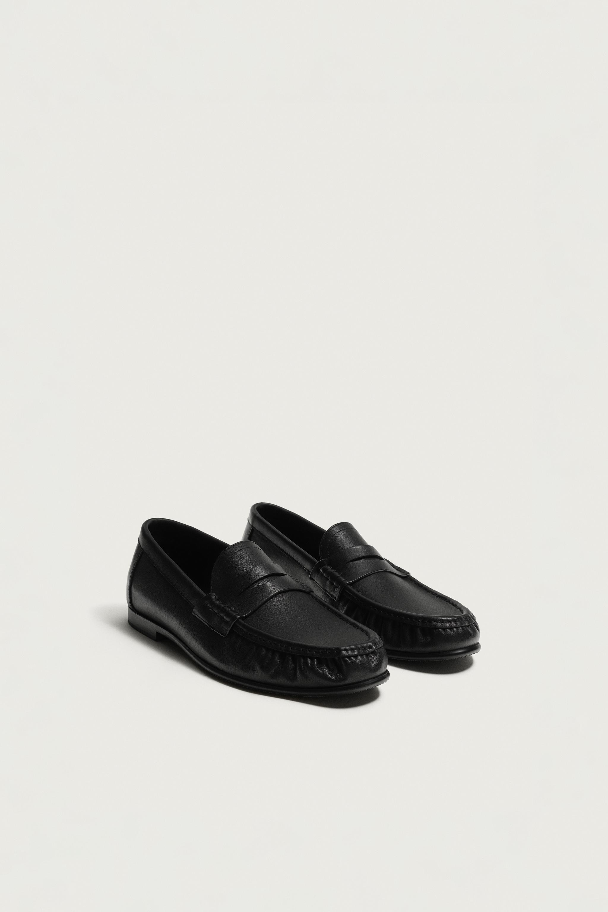 LEATHER PENNY LOAFERS — Black