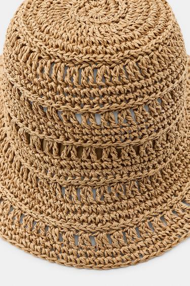 WOVEN PAPER BUCKET HAT - Dark tan by Zara - Image 3