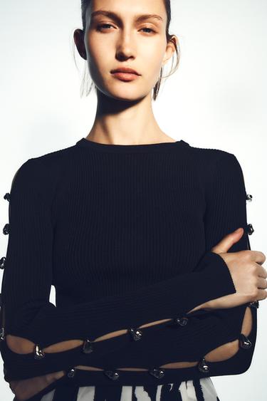 TOP PUNTO RIB - Negro de Zara