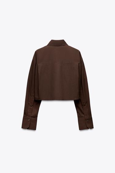 CROPPED POPLIN SHIRT - Dark brown by Zara - Image 5