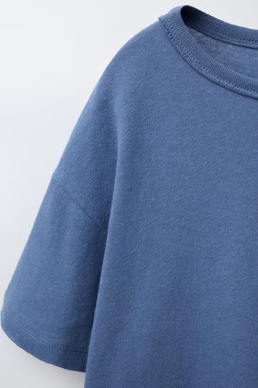 FADED EFFECT T-SHIRT WITH COTTON AND LINEN - Faded blue by Zara - Image 4