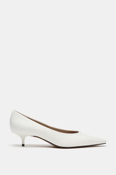 Zara POINTED KITTEN HEEL SHOES - White