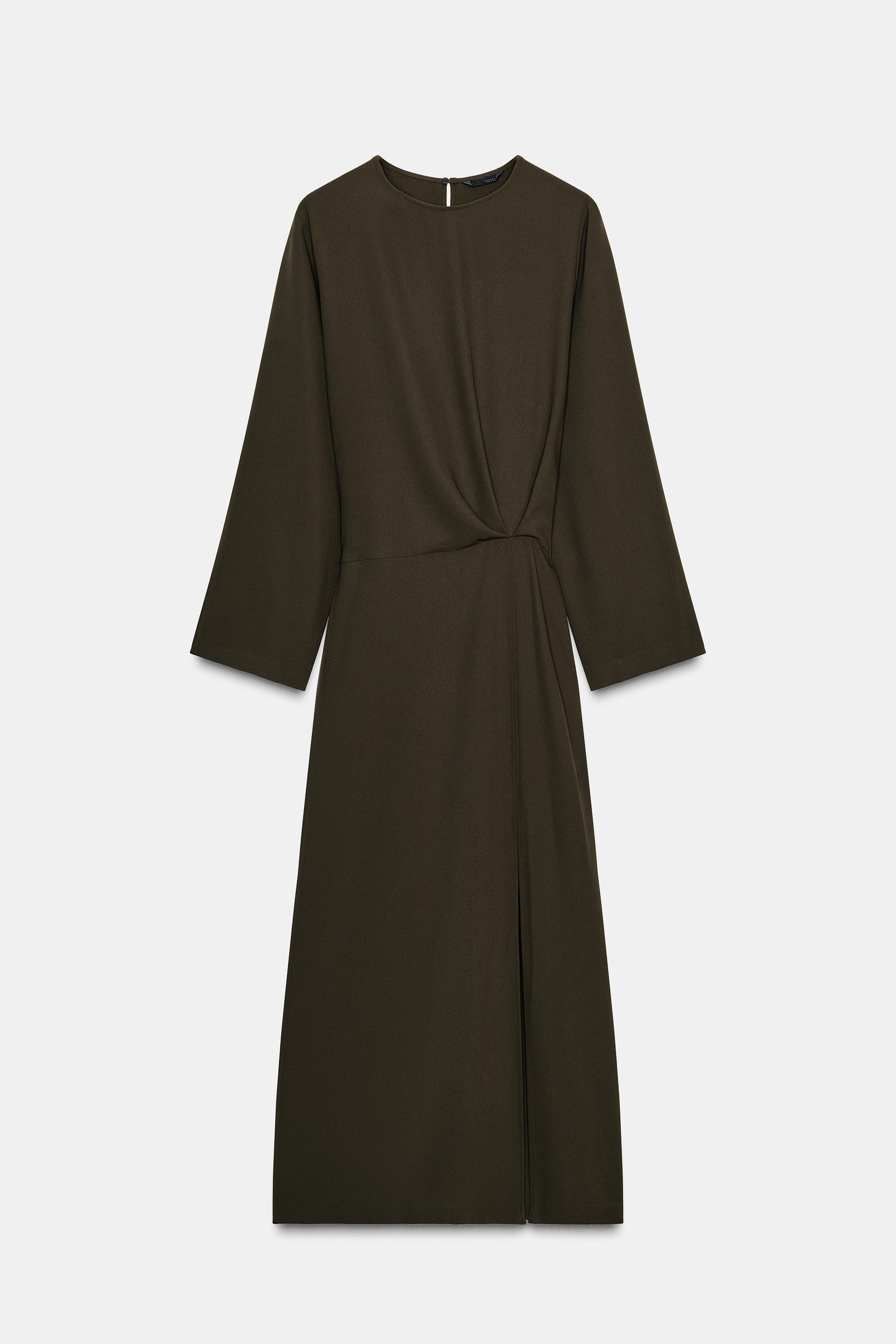 zara khaki pleated dress ZARA NWT $159 WOMAN PLEATED WRINKLED DRESS ZW COLLECTION LIGHT KHAKI 2488/331
