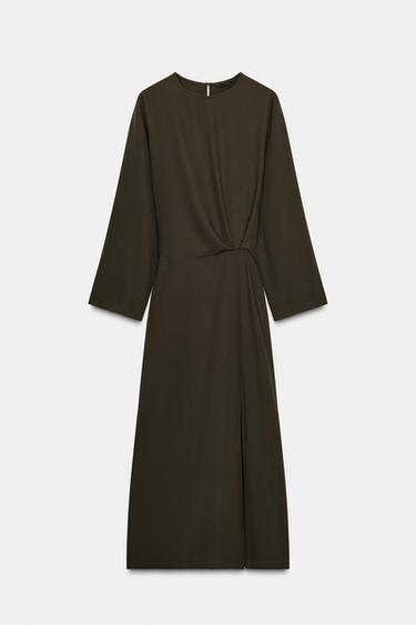 ZW COLLECTION PLEATED MIDI DRESS - DARK KHAKI by Zara