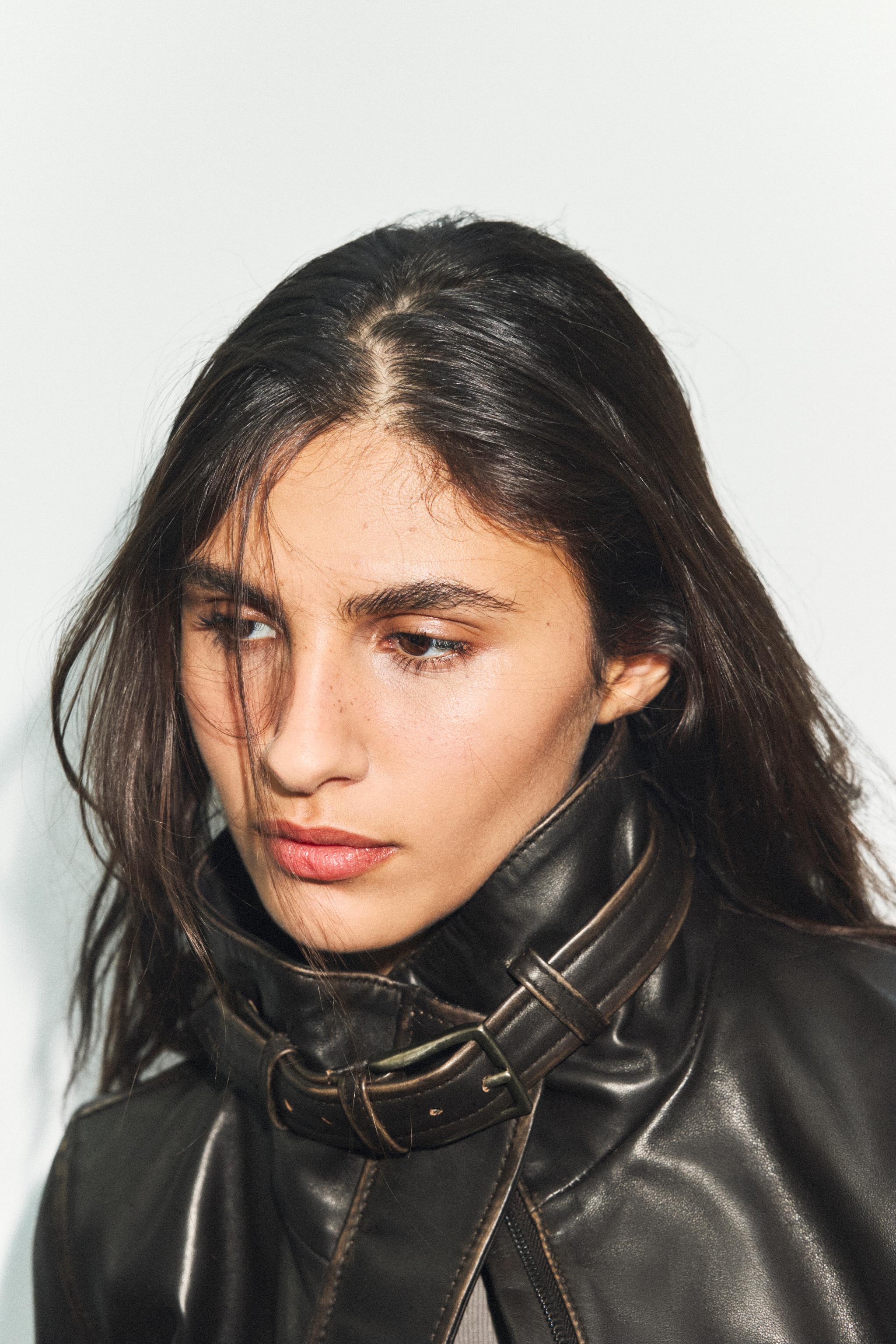 ダメージ加工リアルレザージャケット - ダークブラウン | ZARA Japan