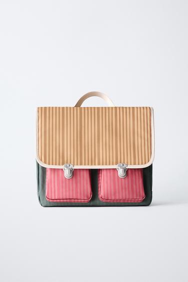 MULTICOLOURED STRIPE SCHOOL SATCHEL - Green by Zara